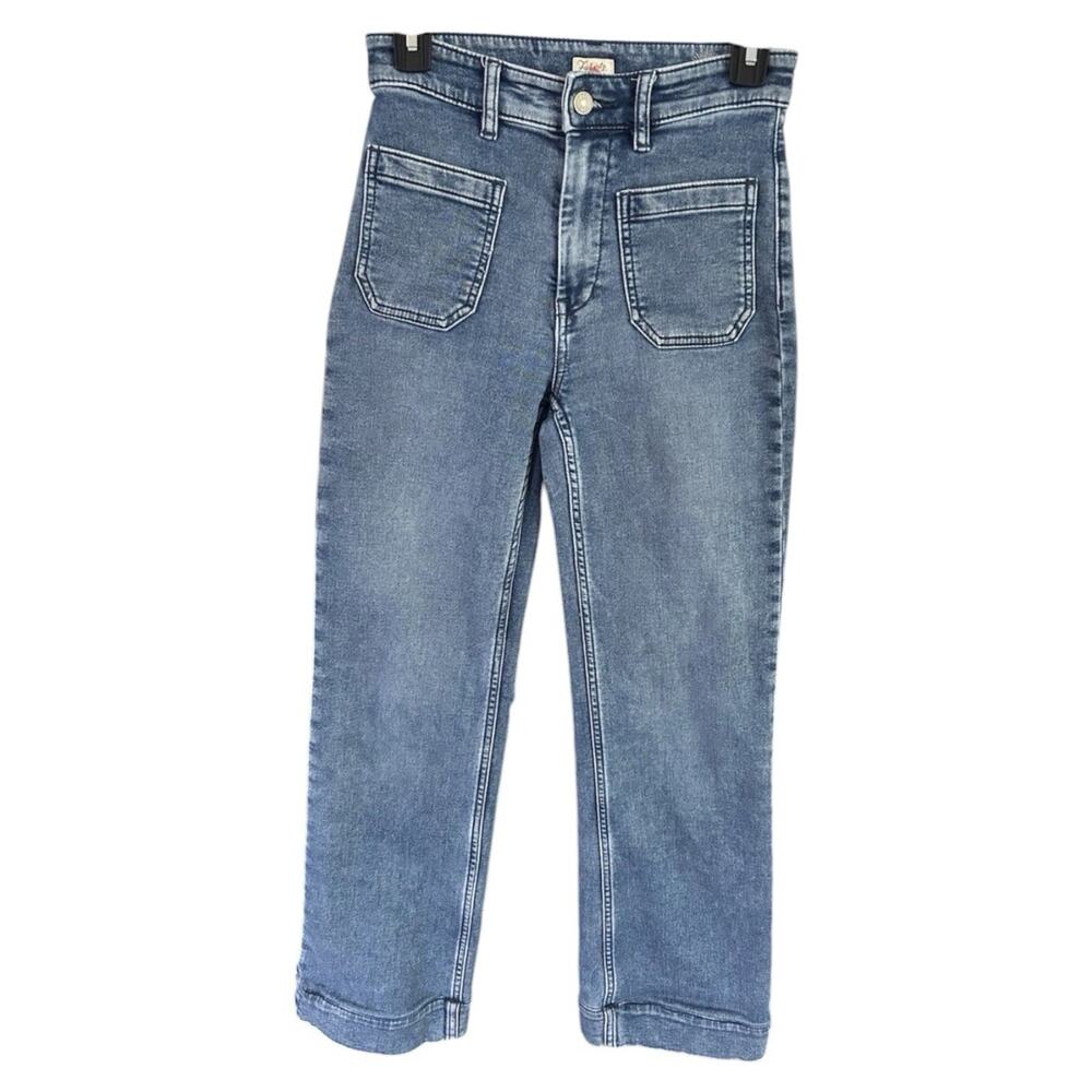 Faherty Women’s Size 25 Wide Leg Patch Pocket Stretch Jeans Blue Mid Rise